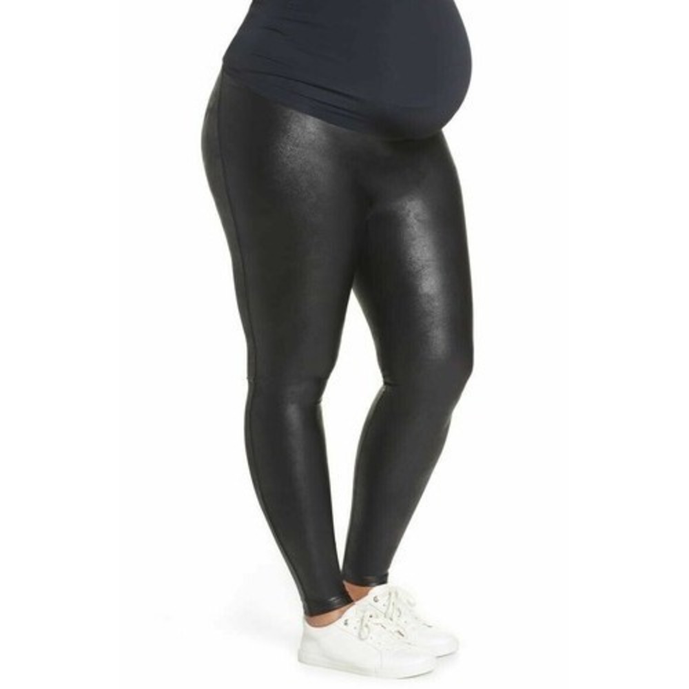 Spanx Mama Maternity Faux Leather High Waisted Leggings Size 2X Black 20201P